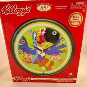 NEW Kellogg's Froot Loops Toucan Sam Neon Wall Clock 100th Anniversary